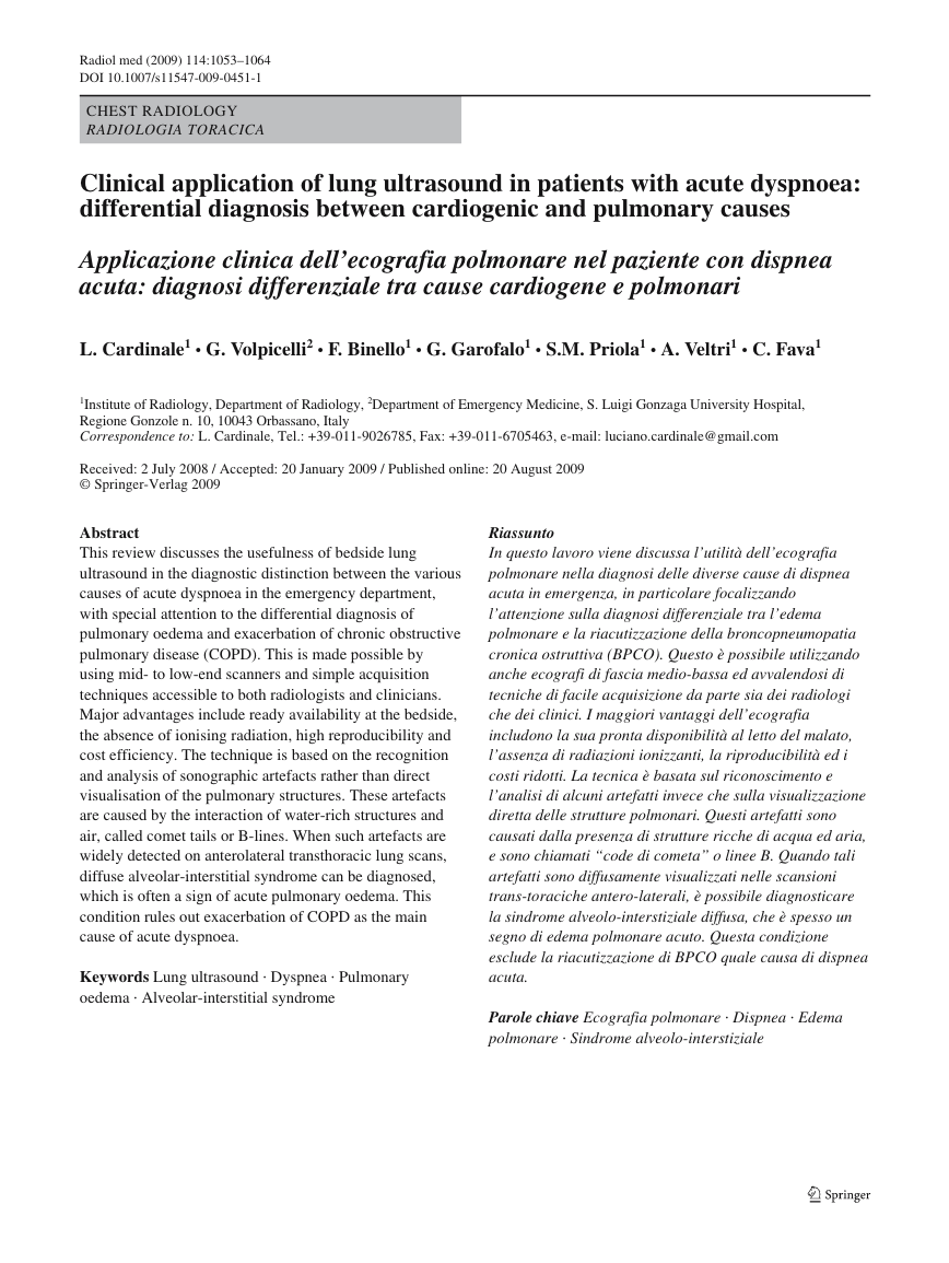 Clinical application of lung ultrasound in patients with acute dyspnea ...